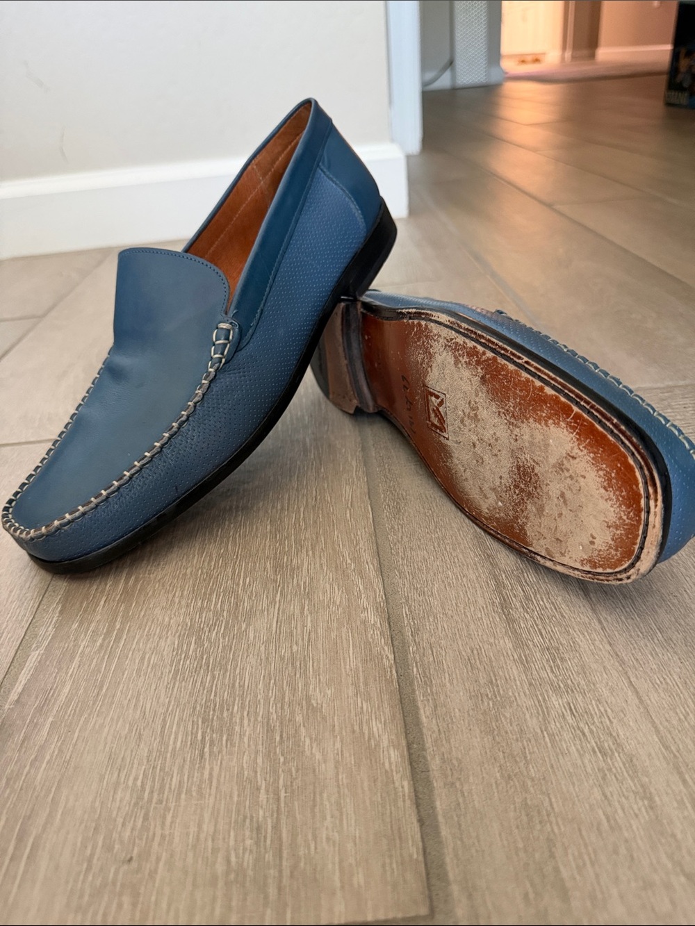 Sandro Moscoloni Blue Leather Slip-On Moccasins - Picture 10 of 11